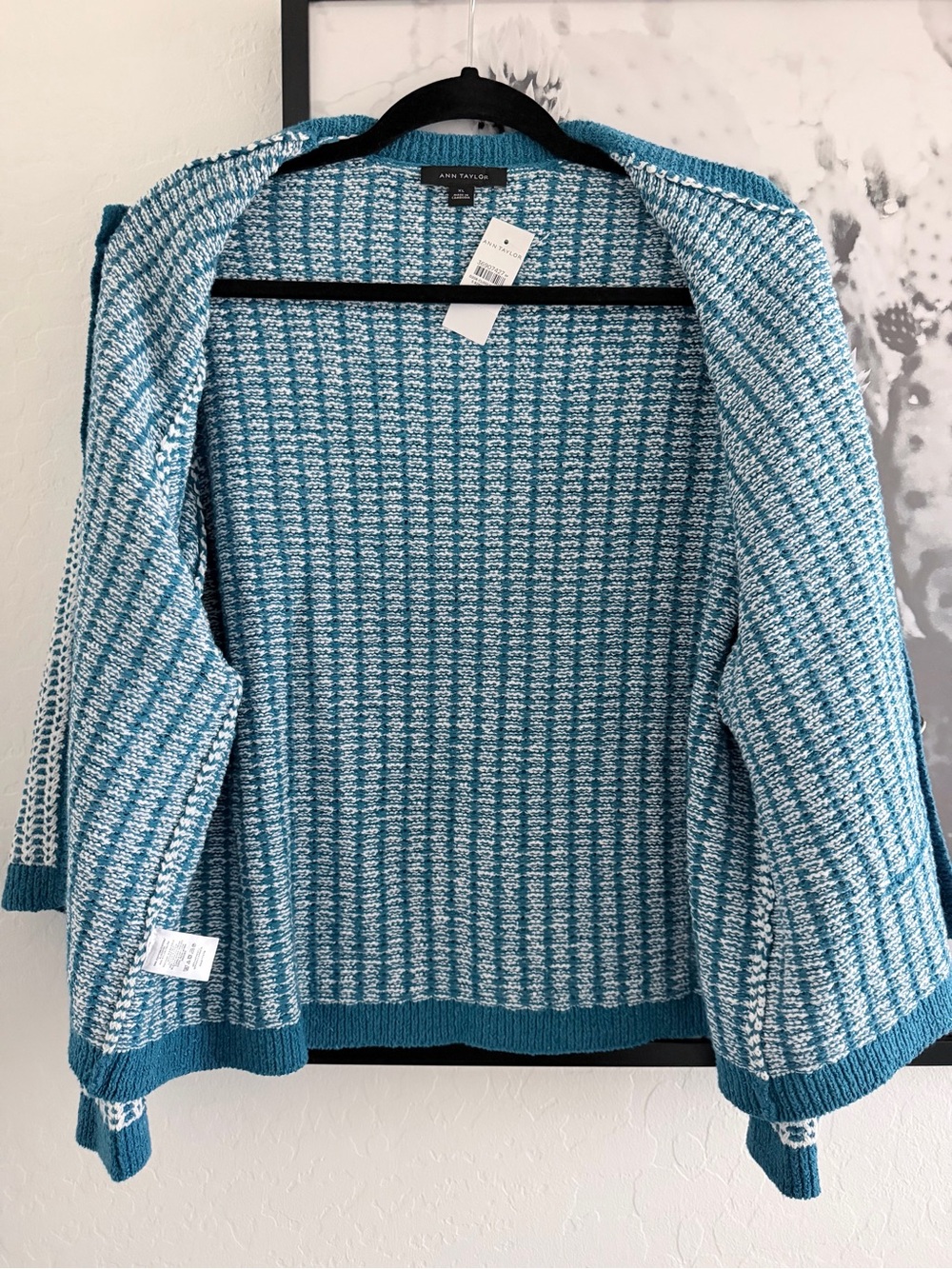 Ann Taylor Blue and White Textured Knit Cardigan Set - Picture 13 of 14